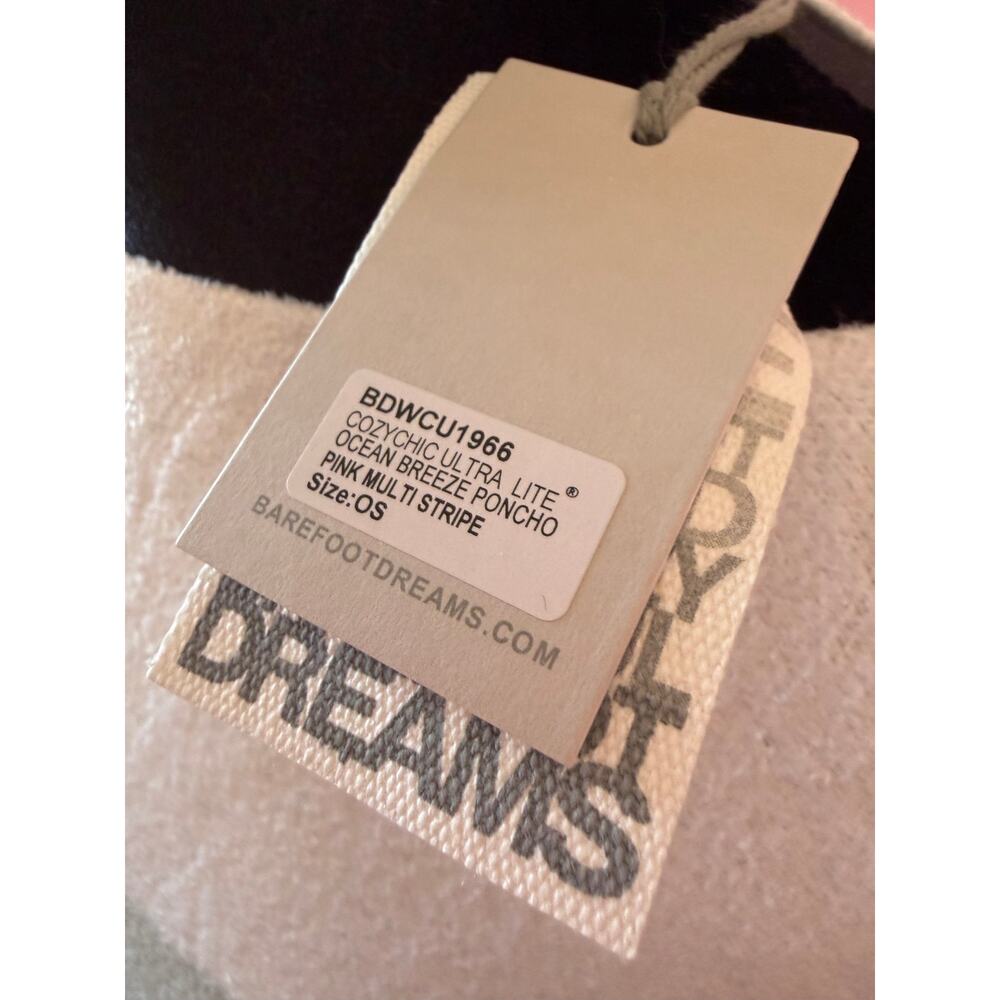 Barefoot Dreams CozyChic Ultra Lite Ocean Breeze Poncho Pink Multi Stripe NWT OS - Picture 2 of 6
